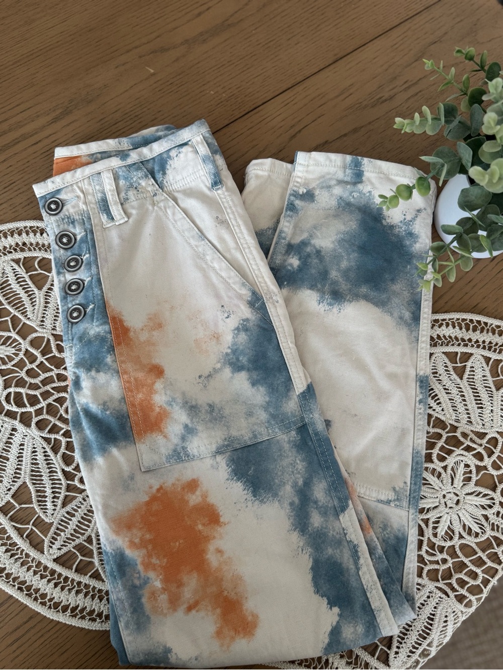 Pilcro Anthropologie Tie Dye Utility Pants Size 24 Cotton Straight Leg